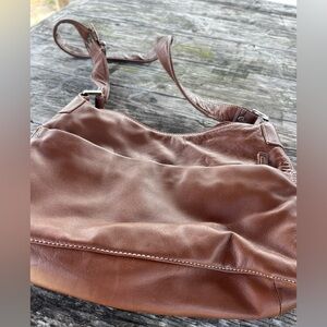 PERLINA CROSSBODY HOBO Brown Leather Shoulder Bag